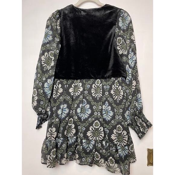 Velvet Vested Floral Babydoll Dress Womens Size S Long Sleeve Whimsical Goth - Picture 8 of 14